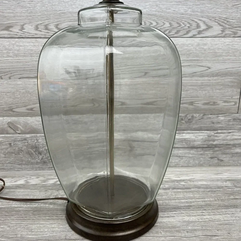 Vintage Modern Table Lamp with Table Top Dimmer Clear Glass Metal Base Jar-